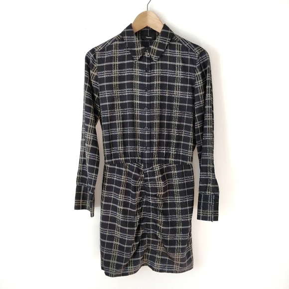 Theory Asymmetrical Plaid Drape Shirtdress Petite - Picture 1 of 6